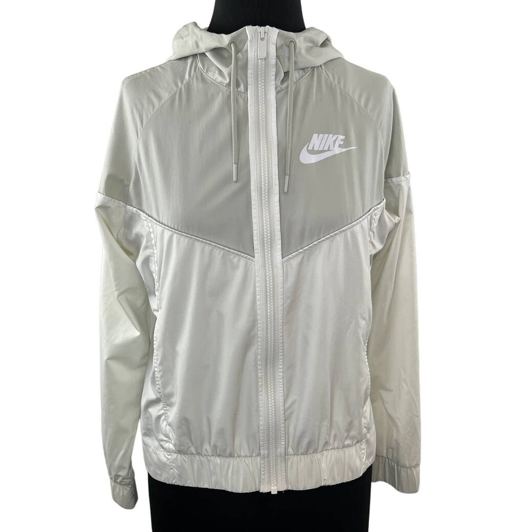 NIKE Sportswear Windrunner Jacket White /Gray 883495-133 Hood Rain Full Zip S